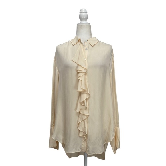 Cinq á Sept Rosalie Ruffle Button Front Shirt Oversized Silhouette Cream - Picture 12 of 16